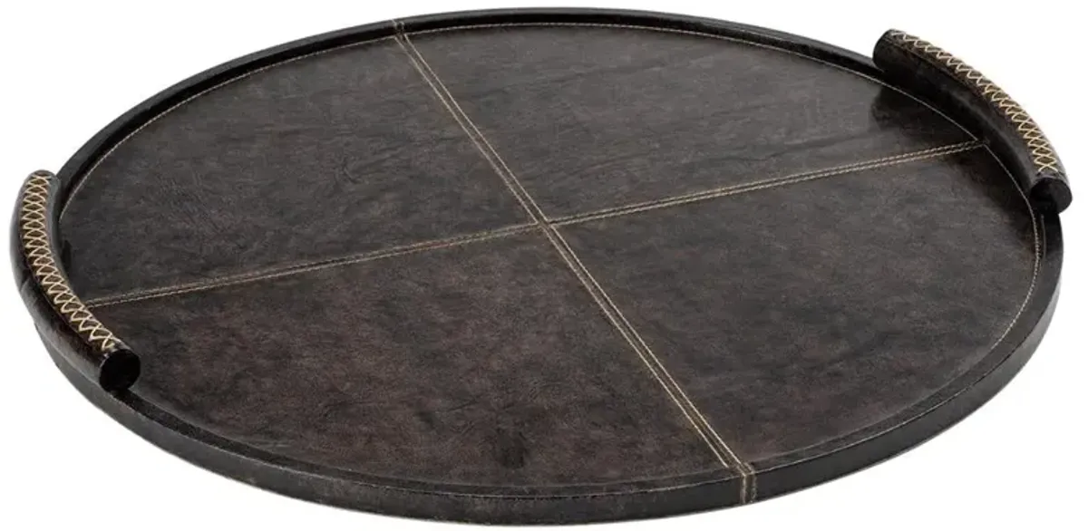 Forte Rustic Lodge Black Leather Round Decorative Tray - Large