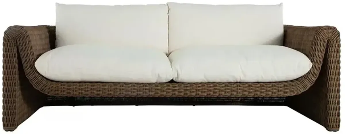 Como Coastal White Upholstered Brown Wicker Outdoor Sofa - 90"