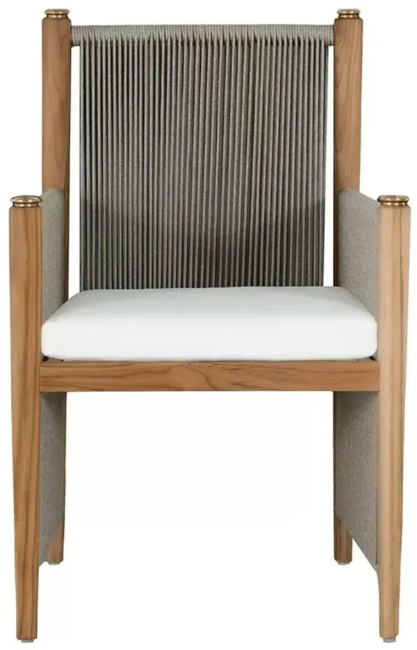 Pacifica White Upholstered Natural Teak Outdoor Dining Arm Chair