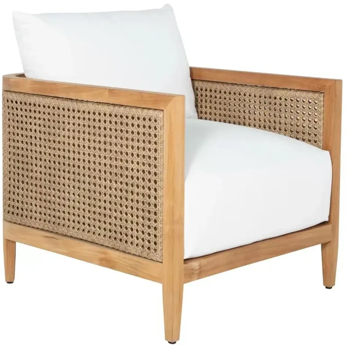 Playa White Upholstered Natural Teak Outdoor Lounge Arm Chair