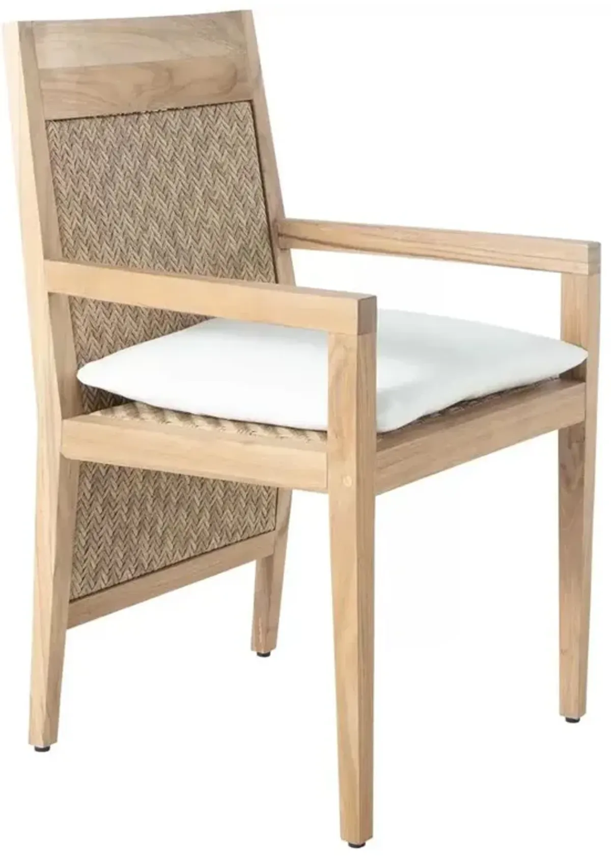 Savannah White Upholstered Natural Teak Outdoor Dining Arm Chair