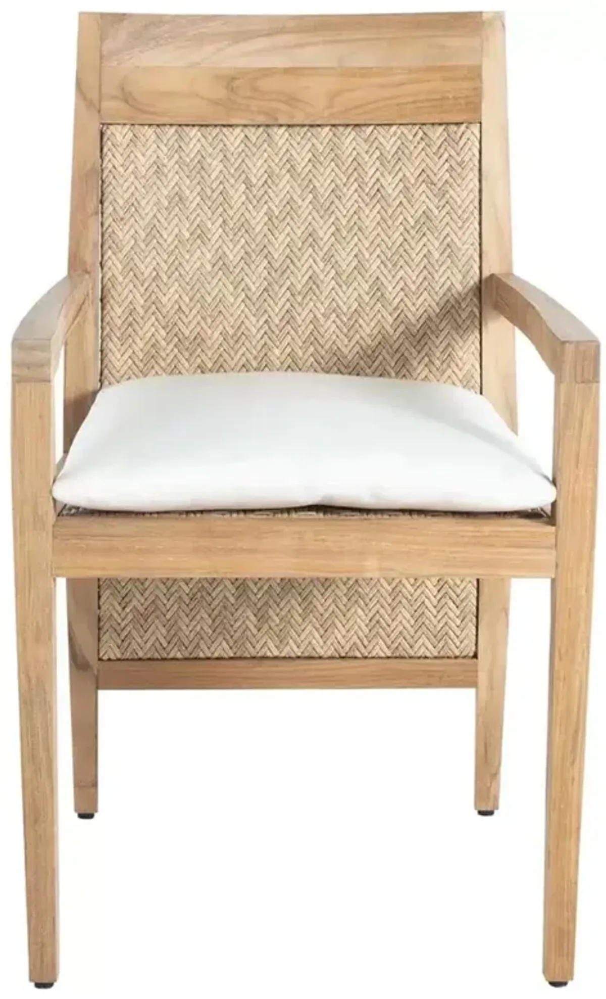 Savannah White Upholstered Natural Teak Outdoor Dining Arm Chair