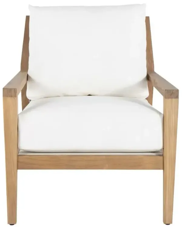 Savannah White Upholstered Natural Teak Outdoor Lounge Arm Chair