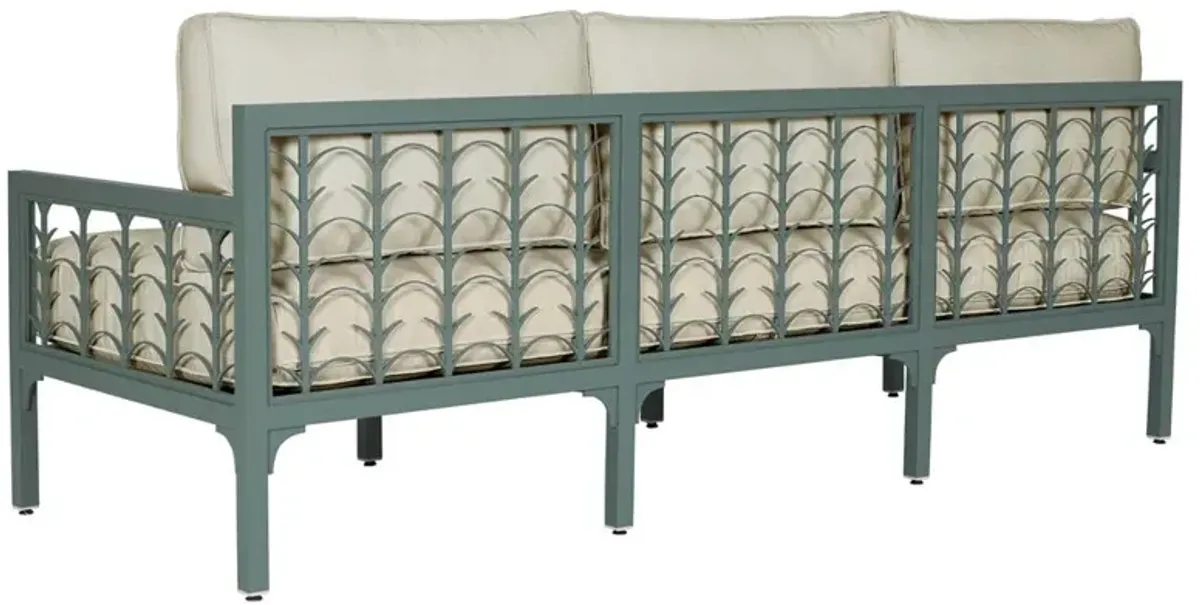 Tracey French Country Beige Sunbrella Green Aluminum Outdoor Sofa - 87"