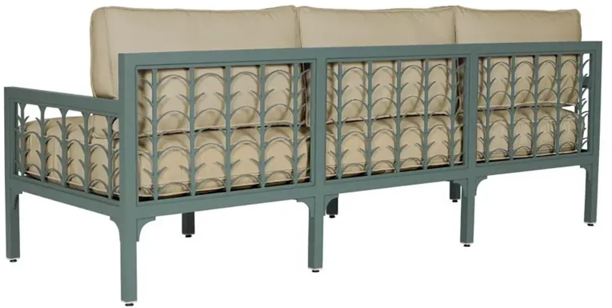 Tracey French Country Sand Sunbrella Green Aluminum Outdoor Sofa - 87"