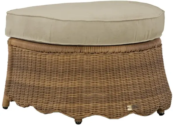 Cielo Coastal Beach Sand Sunbrella Woven Wicker Demilune Outdoor Ottoman