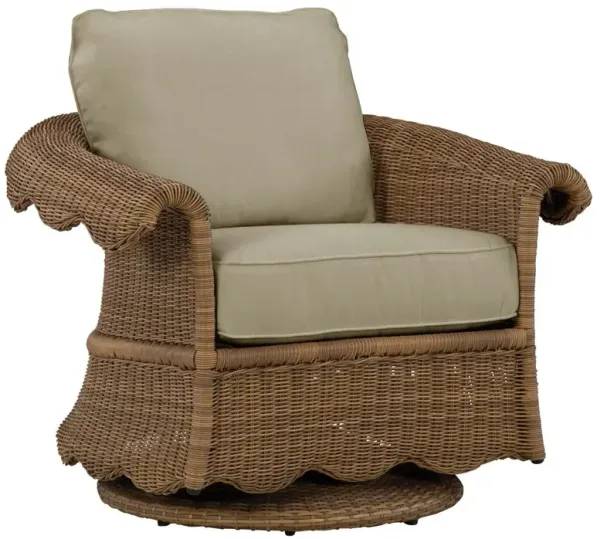 Cielo Coastal Sand Sunbrella Wicker Scalloped Outdoor Swivel Glider Chair