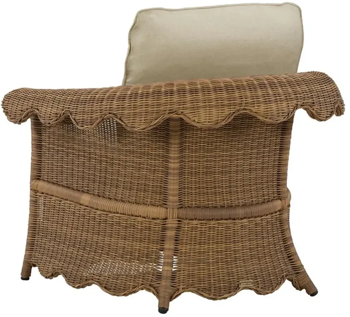 Cielo Coastal Sand Sunbrella Woven Wicker Scalloped Outdoor Lounge Chair