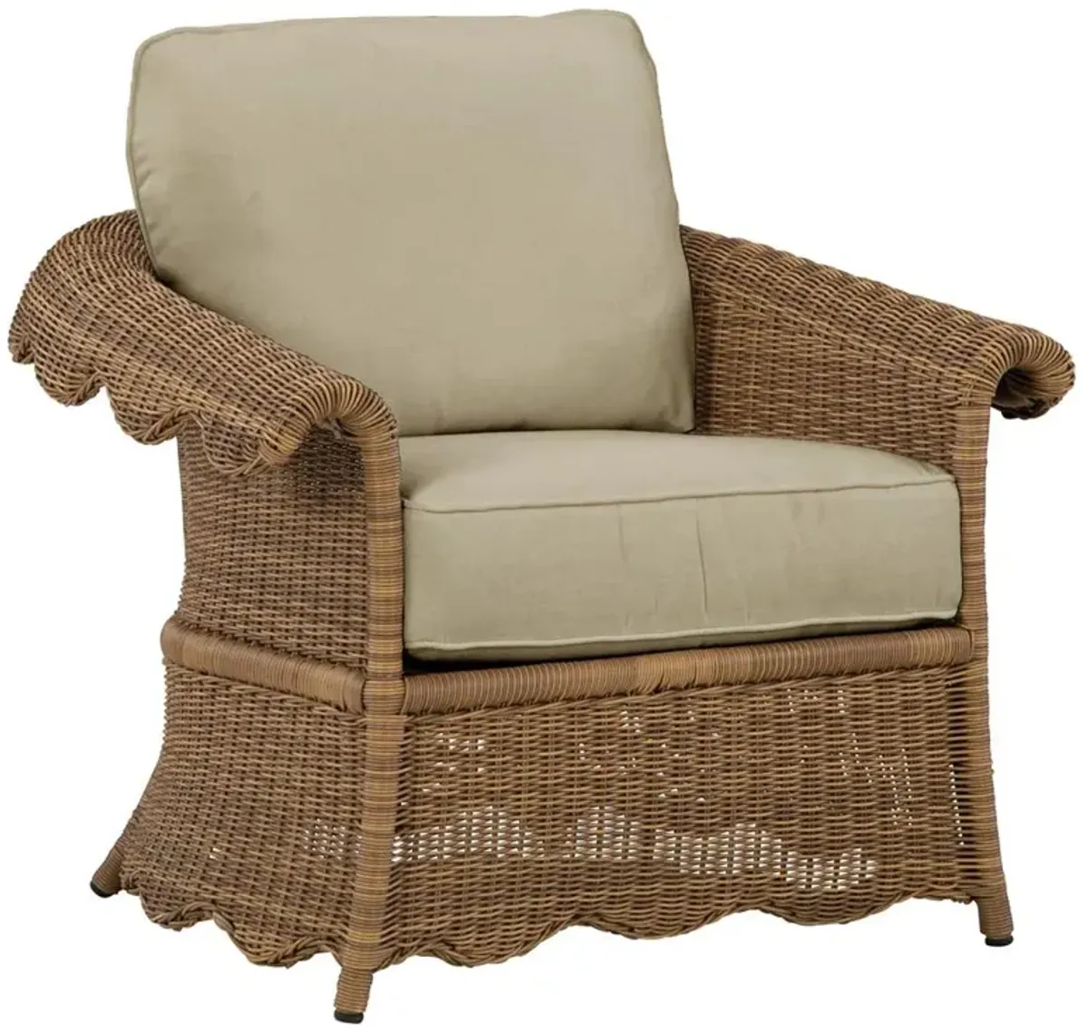 Cielo Coastal Sand Sunbrella Woven Wicker Scalloped Outdoor Lounge Chair