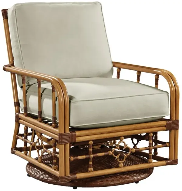 Myrah Coastal Beach Beige Sunbrella Brown Aluminum Outdoor Swivel Chair