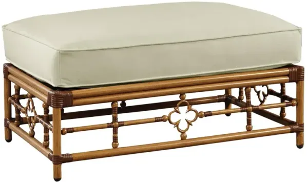 Myrah Coastal Beach Beige Sunbrella Brown Aluminum Rectangular Outdoor Ottoman