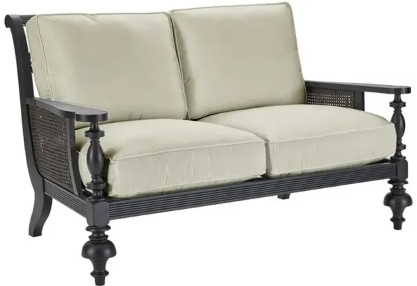 Hermine French Country Beige Sunbrella Black Aluminum Outdoor Loveseat - 60"