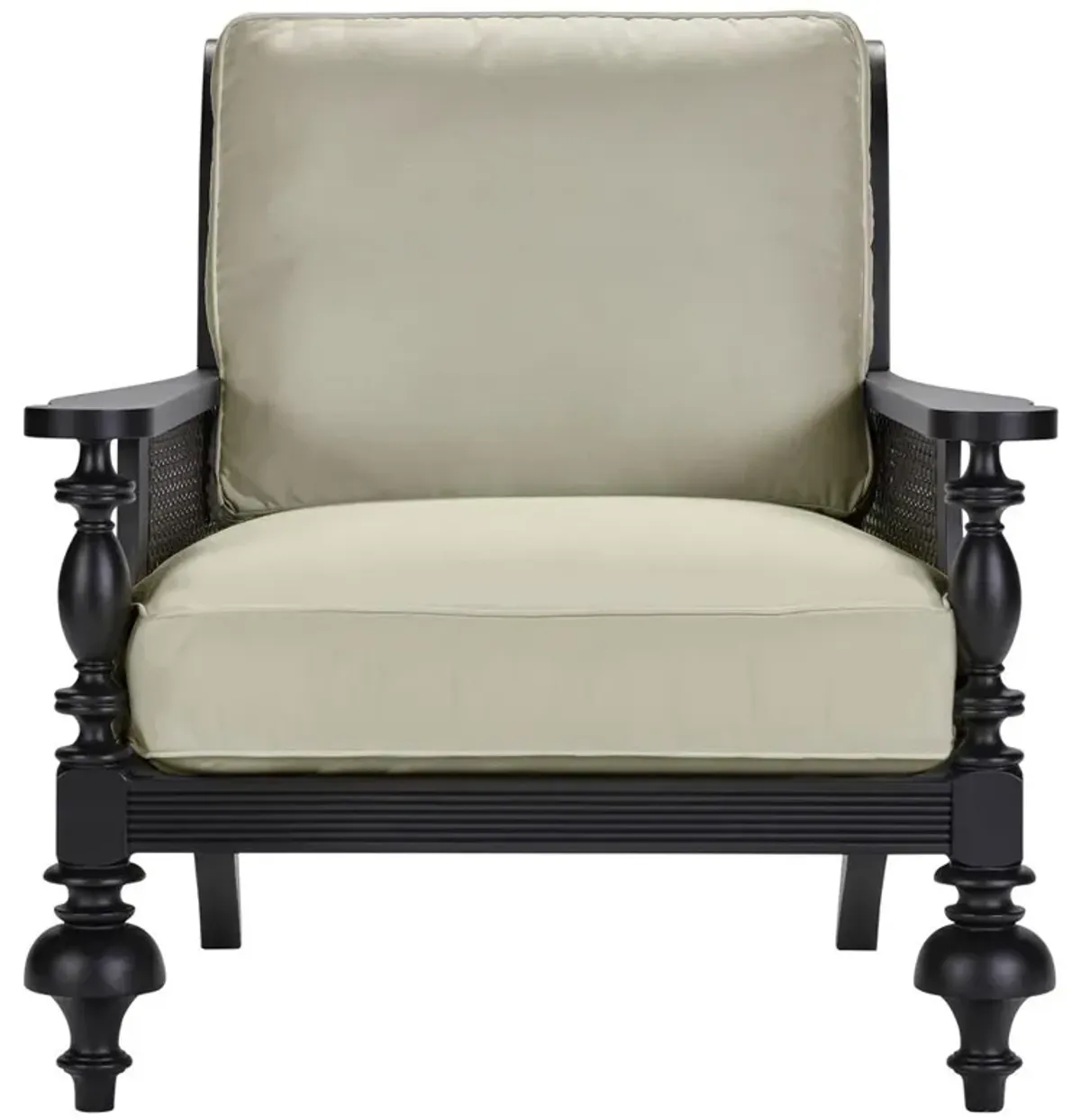 Hermine French Country Beige Sunbrella Black Aluminum Outdoor Lounge Chair