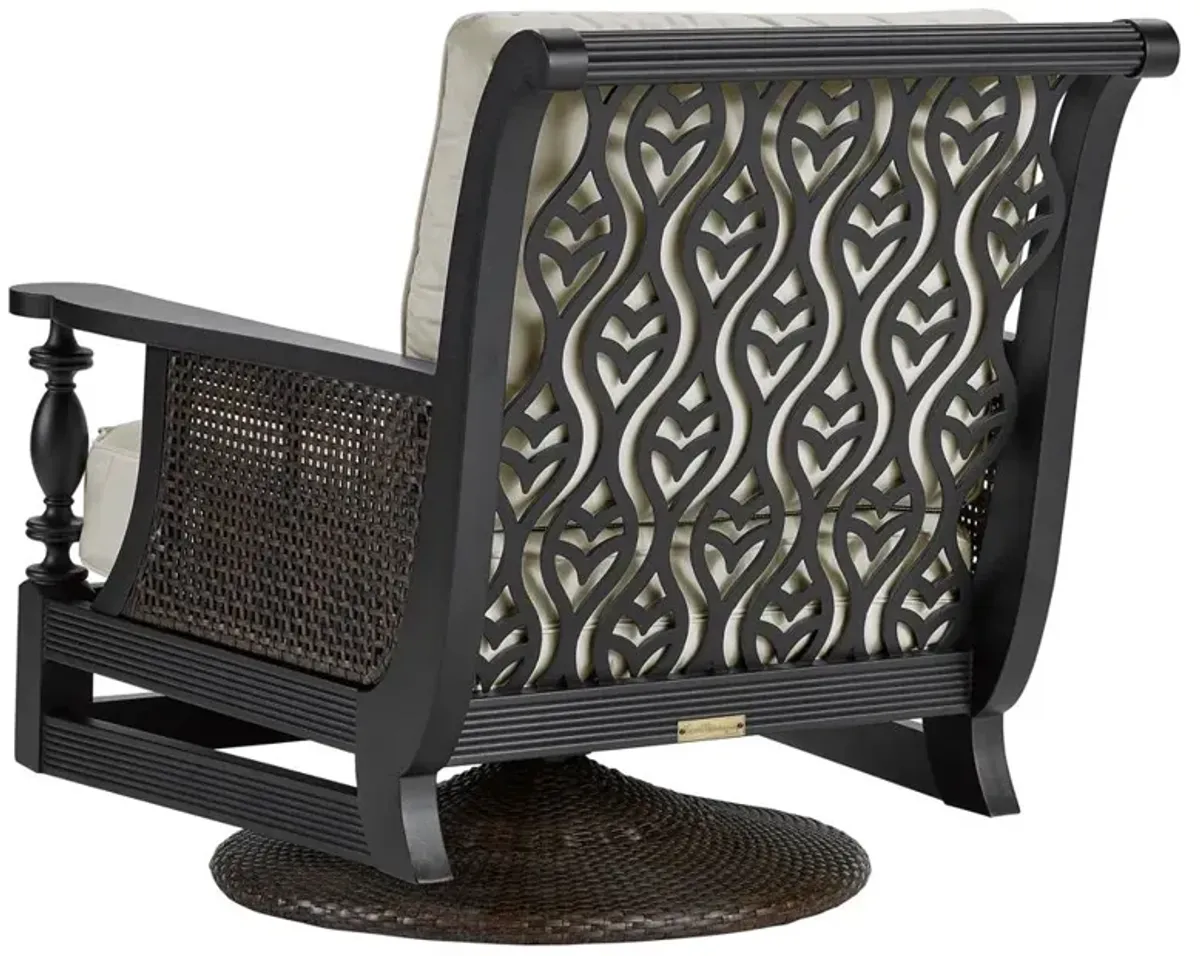 Hermine French Country Beige Sunbrella Black Aluminum Outdoor Swivel Chair