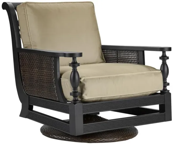 Hermine French Country Sand Sunbrella Black Aluminum Outdoor Swivel Chair