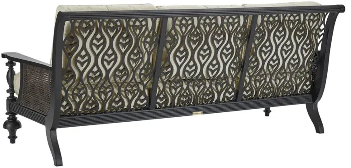 Hermine French Country Beige Sunbrella Black Aluminum Outdoor Sofa - 85"