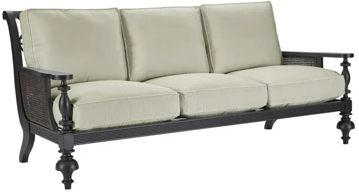 Hermine French Country Beige Sunbrella Black Aluminum Outdoor Sofa - 85"