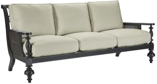 Hermine French Country Beige Sunbrella Black Aluminum Outdoor Sofa - 85"