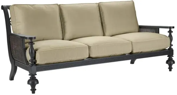 Hermine French Country Sand Sunbrella Black Aluminum Outdoor Sofa - 85"