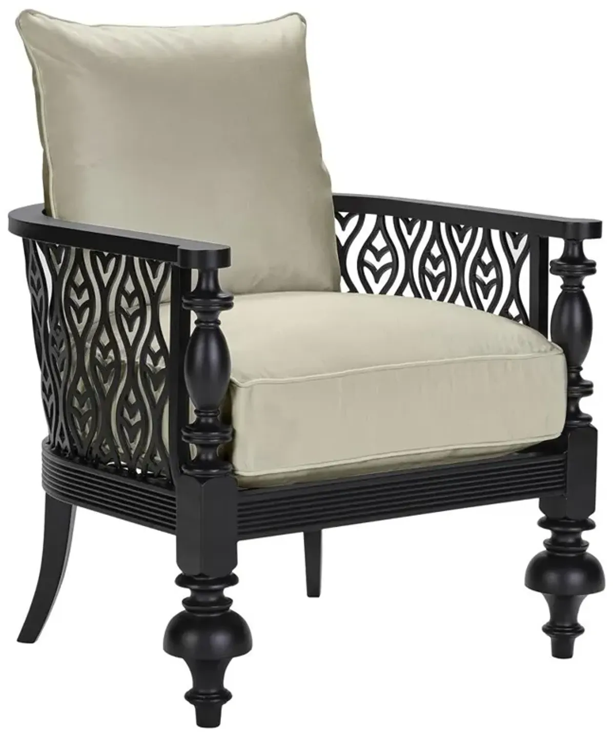 Hermine French Country Beige Sunbrella Black Aluminum Outdoor Accent Chair