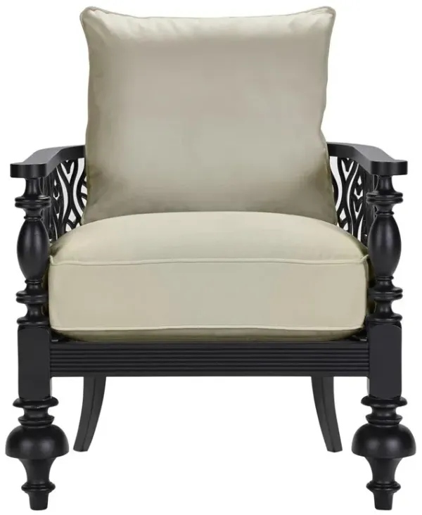 Hermine French Country Beige Sunbrella Black Aluminum Outdoor Accent Chair