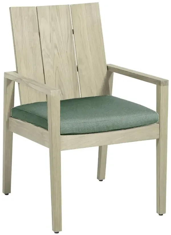 Green Sunbrella Ashland Oyster Grey Teak Outdoor Dining Arm Chair