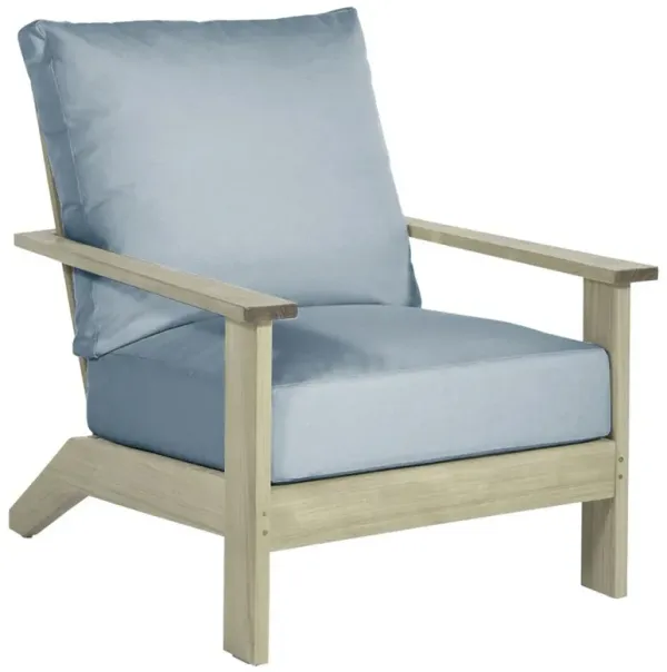 Ashland Blue Sunbrella Oyster Grey Teak Outdoor Lounge Chair