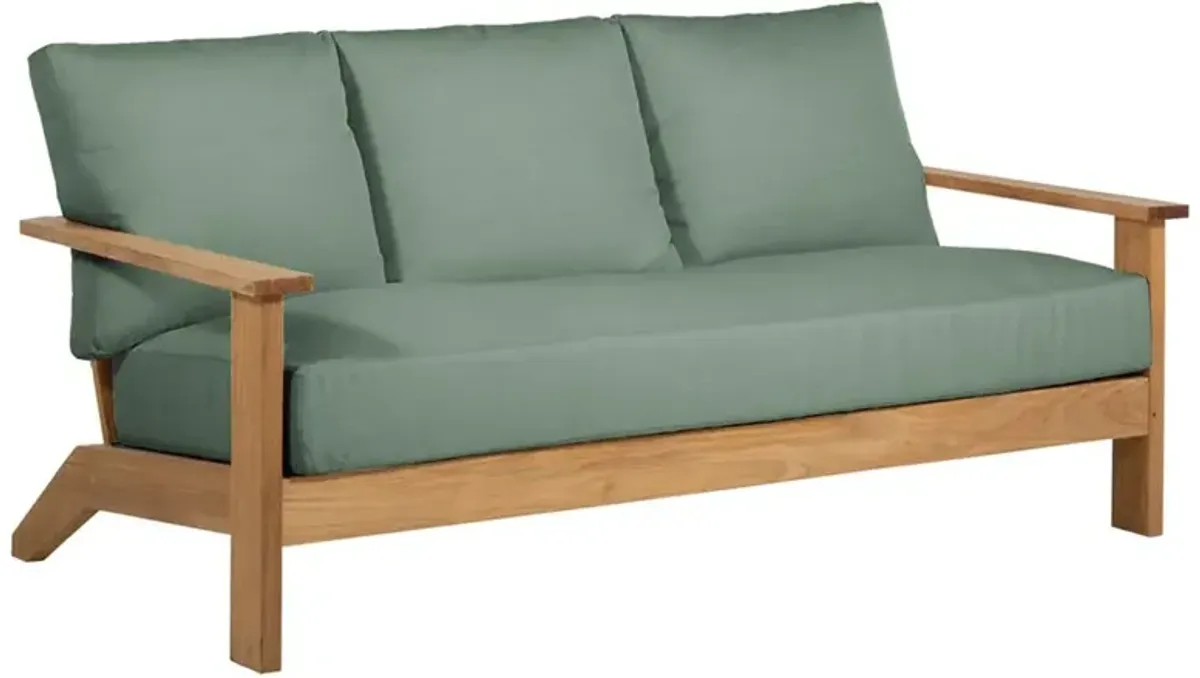 Ashland Green Sunbrella Natural Teak Outdoor Sofa - 74"