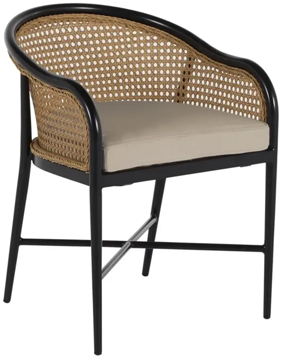 Havana Beige Sunbrella Black Aluminum Outdoor Dining Arm Chair