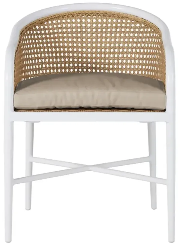 Havana Beige Sunbrella White Aluminum Outdoor Dining Arm Chair