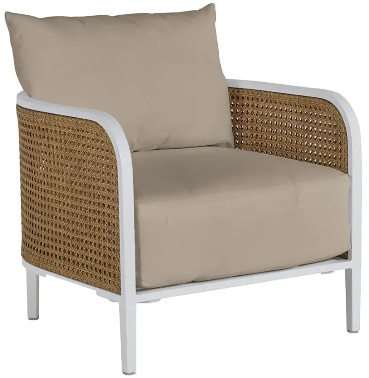 Havana Beige Sunbrella White Aluminum Outdoor Lounge Arm Chair
