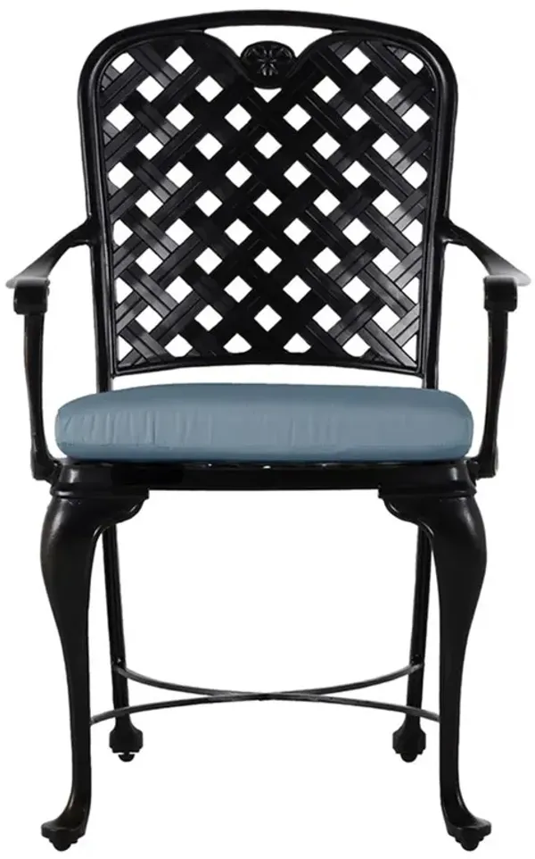 Provance Blue Sunbrella Earth Black Outdoor Dining Arm Chair