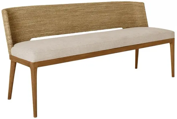 Adelyn Coastal Beach Cream Crypton Brown Teak Woven Seagrass Bench