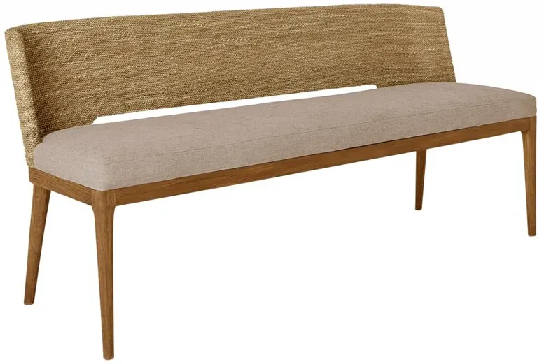 Adelyn Coastal Beach Brown Crypton Brown Teak Woven Seagrass Bench