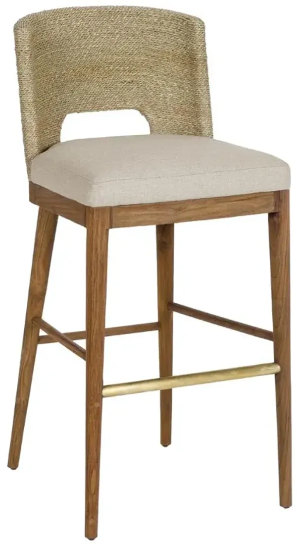 Adelyn Coastal Cream Crypton Brown Teak Woven Seagrass Counter Stool