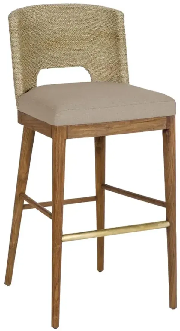 Adelyn Coastal Brown Crypton Brown Teak Woven Seagrass Counter Stool