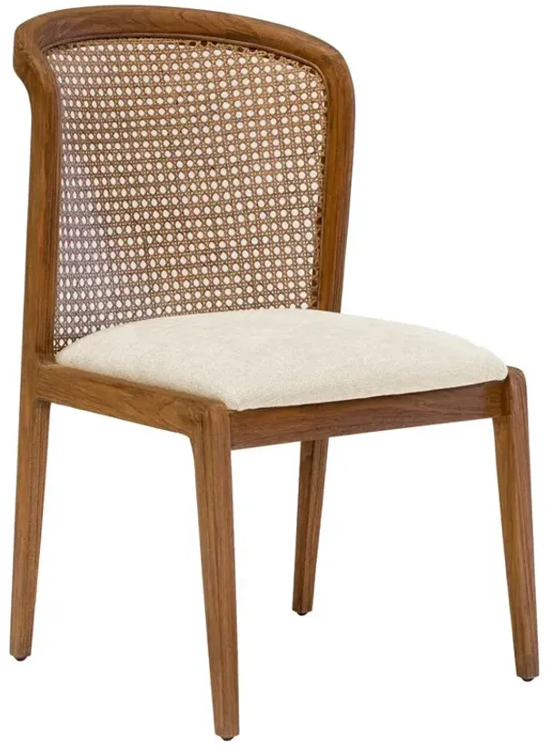 Fabian French Country Heathered Ivory Crypton Brown Teak Wood Cane Dining Chair