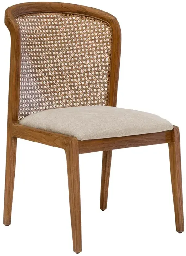 Fabian French Country Cream Crypton Brown Teak Wood Cane Dining Chair