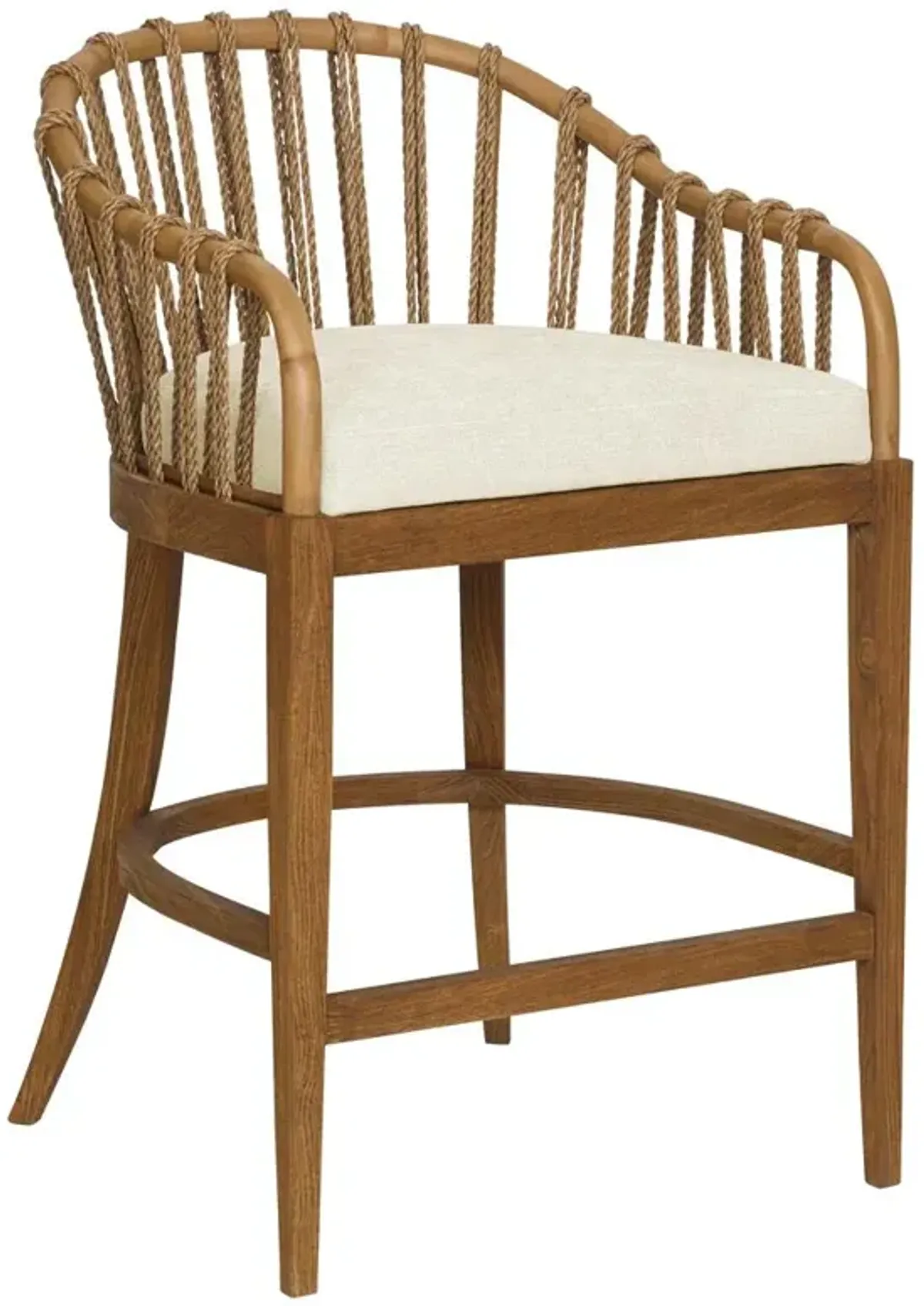 Taelyn Coastal Beach Heathered Ivory Crypton Brown Teak Wood Counter Stool