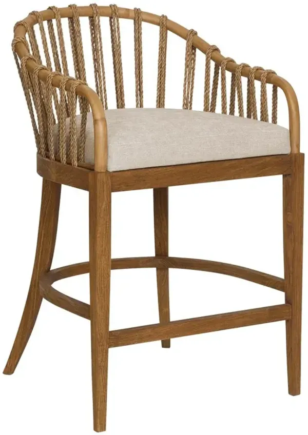 Taelyn Coastal Beach Cream Crypton Brown Teak Wood Counter Stool