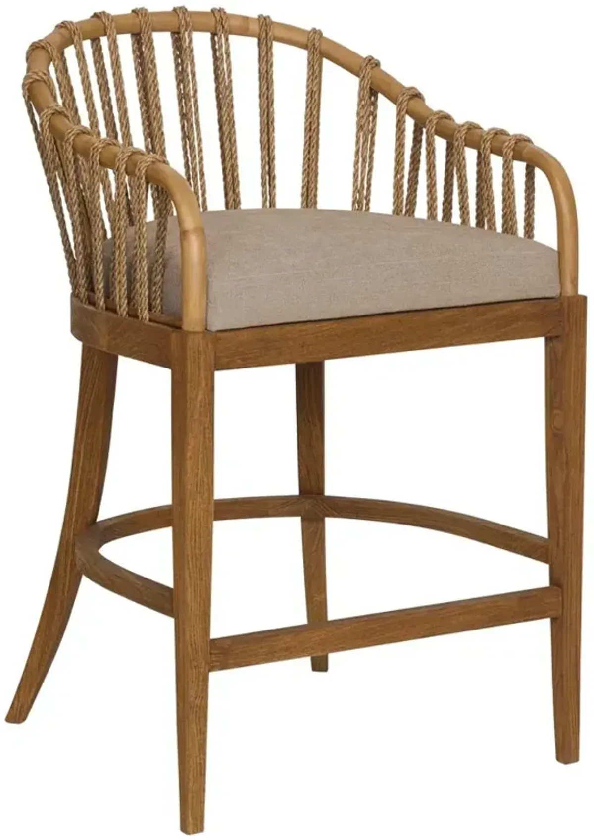 Taelyn Coastal Beach Brown Crypton Brown Teak Wood Counter Stool