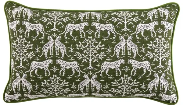 Luca Global Dark Green Cheetah Indoor Outdoor Lumbar Pillow - 14x24
