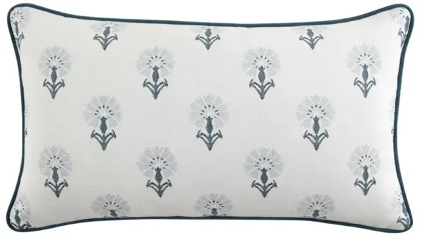 Delilah French Country Blue Floral White Indoor Outdoor Lumbar Pillow - 14x24