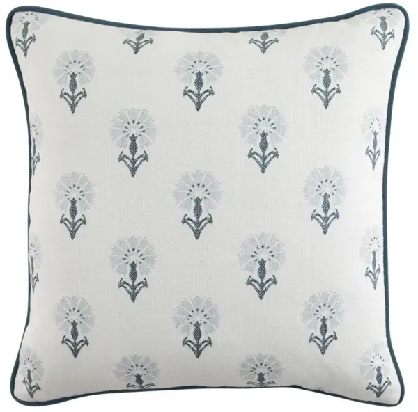 Delilah French Country Blue Floral White Indoor Outdoor Throw Pillow - 20x20