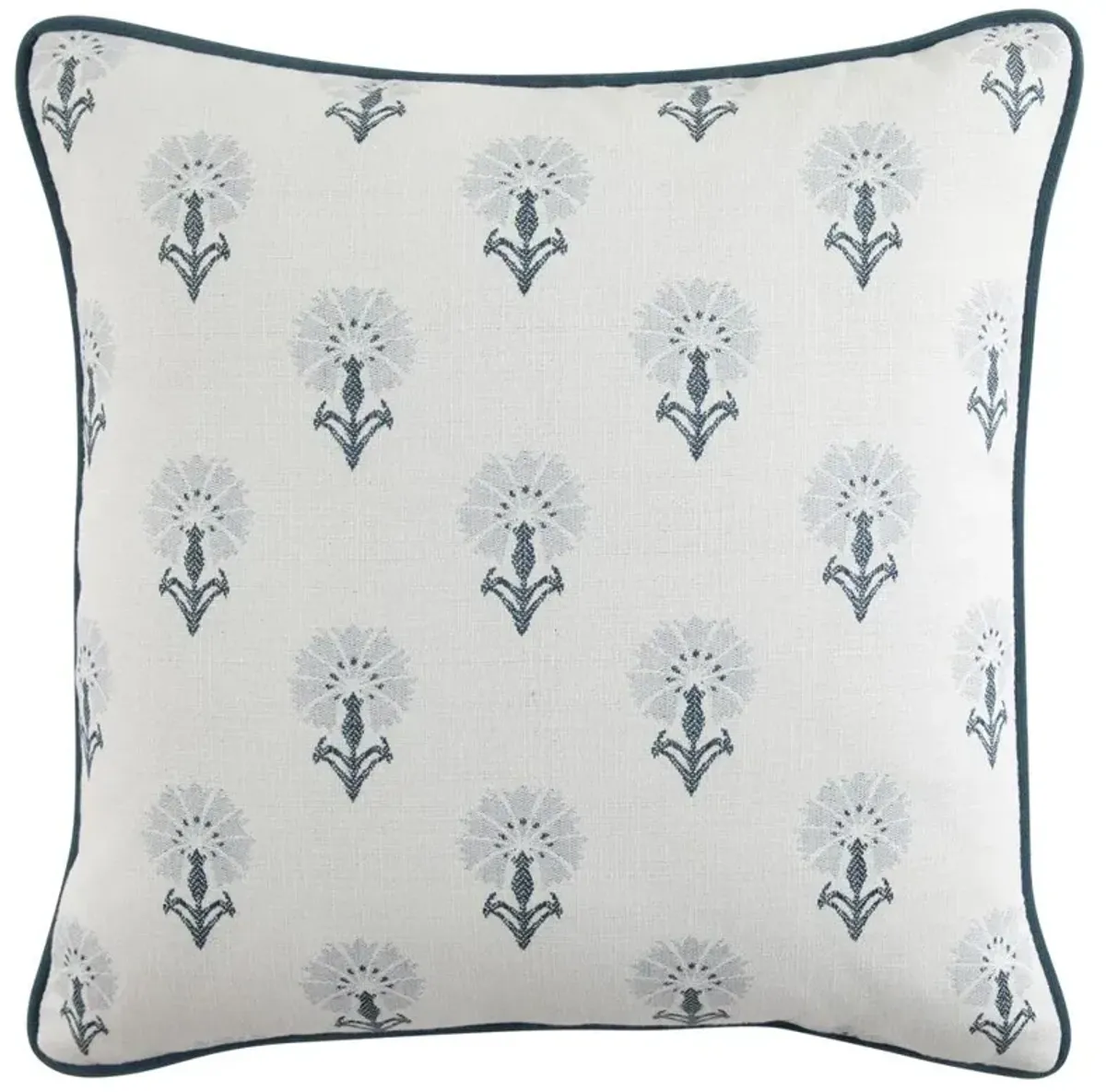 Delilah French Country Blue Floral White Indoor Outdoor Throw Pillow - 22x22