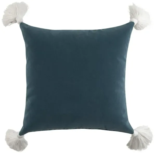 Jules Modern Dark Blue Velvet Indoor Outdoor Tassel Throw Pillow - 20x20