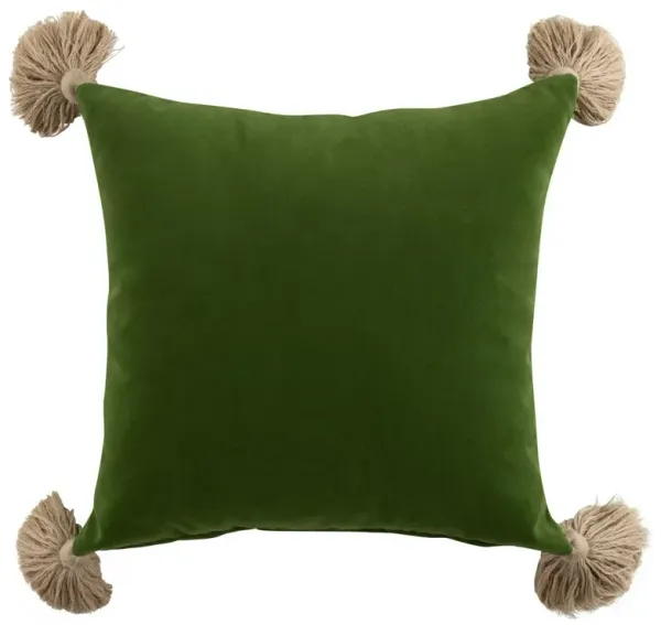 Jules Modern Green Velvet Indoor Outdoor Tassel Throw Pillow - 20x20