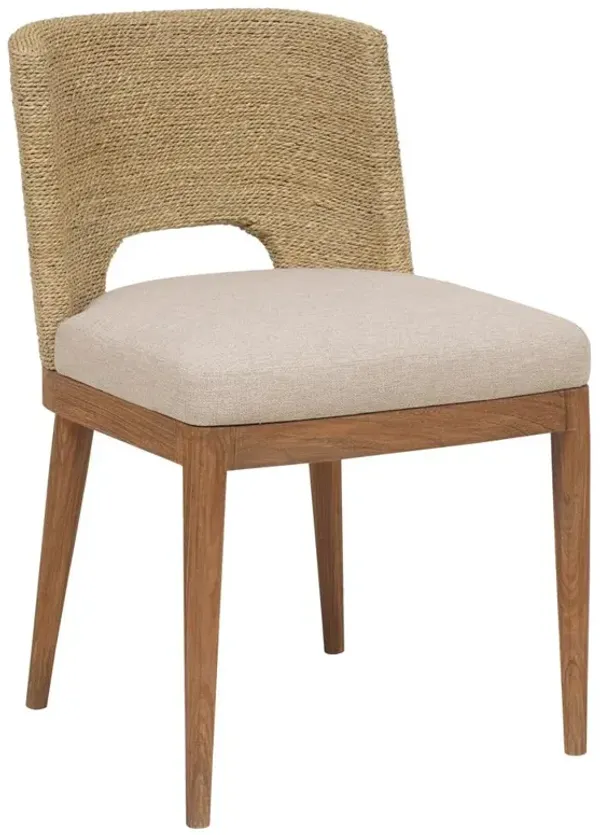 Adelyn Coastal Beach Cream Crypton Brown Teak Woven Seagrass Dining Chair