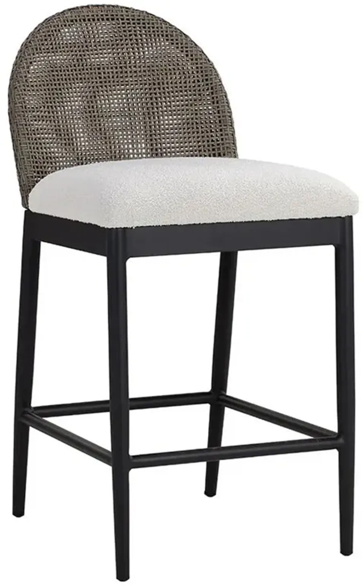 Marwa Coastal Cream Boucle Ore Grey Wicker Outdoor Counter Stool