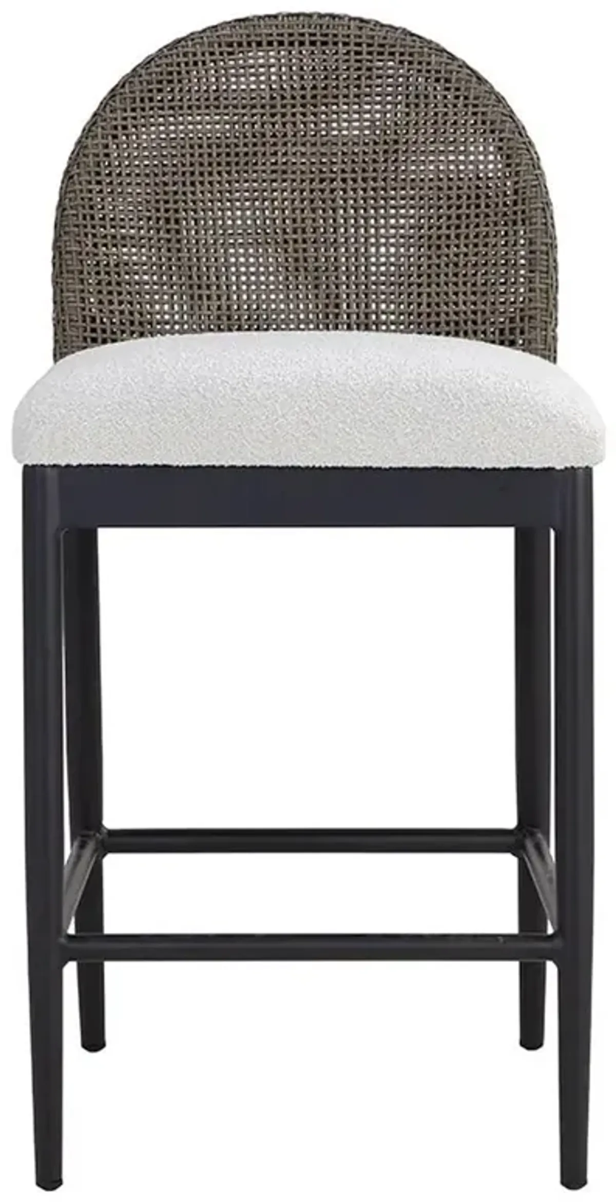 Marwa Coastal Cream Boucle Ore Grey Wicker Outdoor Counter Stool